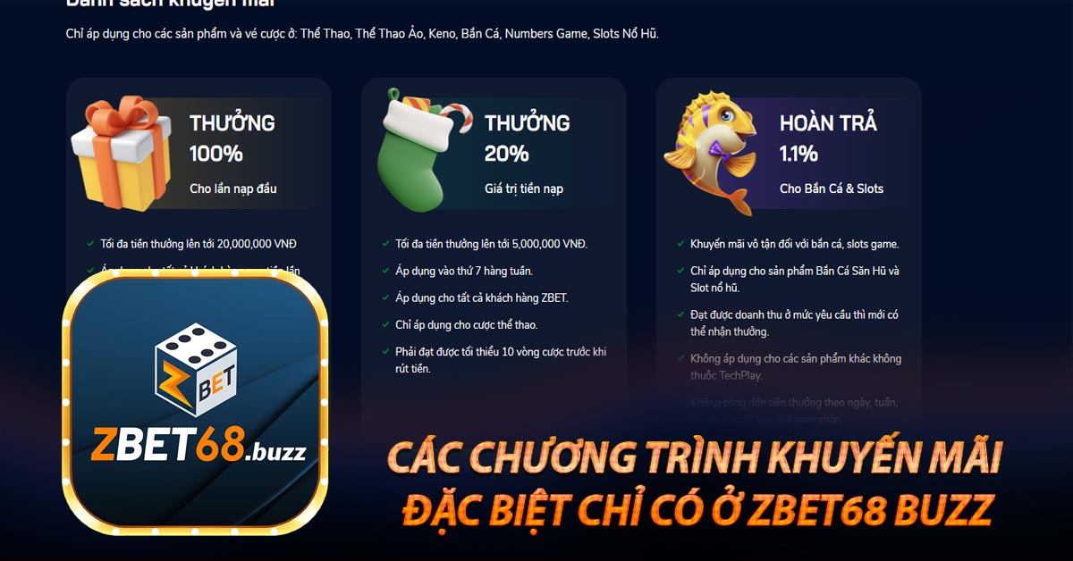 Các chương trình khuyến mãi đặc biệt chỉ có ở Zbet68 buzz